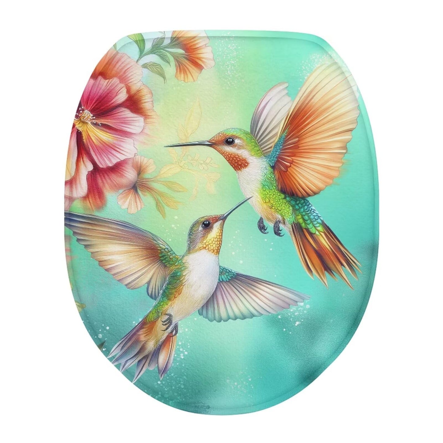 Hummingbird Flower Toilet Lid Covers for Bathroom Hummingbird Flower Toilet Seat Cushion Cover Elongated Reusable Replacement Fabric Elastic Washable Dust Covers