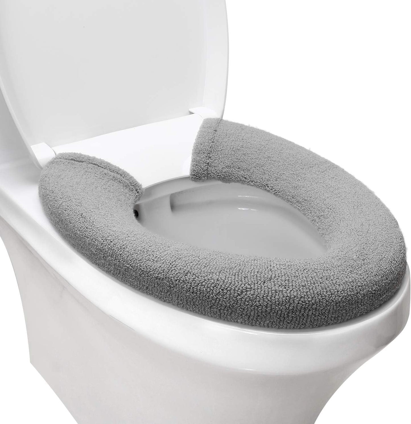Toilet Seat Cover with Snaps Fixed,Thick Warmer,Machine Washable(grey) | soft thicker warm,easy to install,stretchable,non slip pad,stay in place,universal size,fit most toilet,reusable portable