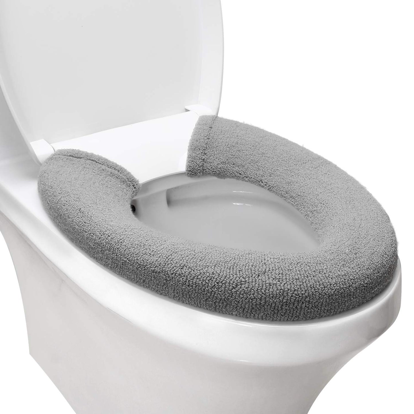 Toilet Seat Cover with Snaps Fixed,Thick Warmer,Machine Washable(grey) | soft thicker warm,easy to install,stretchable,non slip pad,stay in place,universal size,fit most toilet,reusable portable