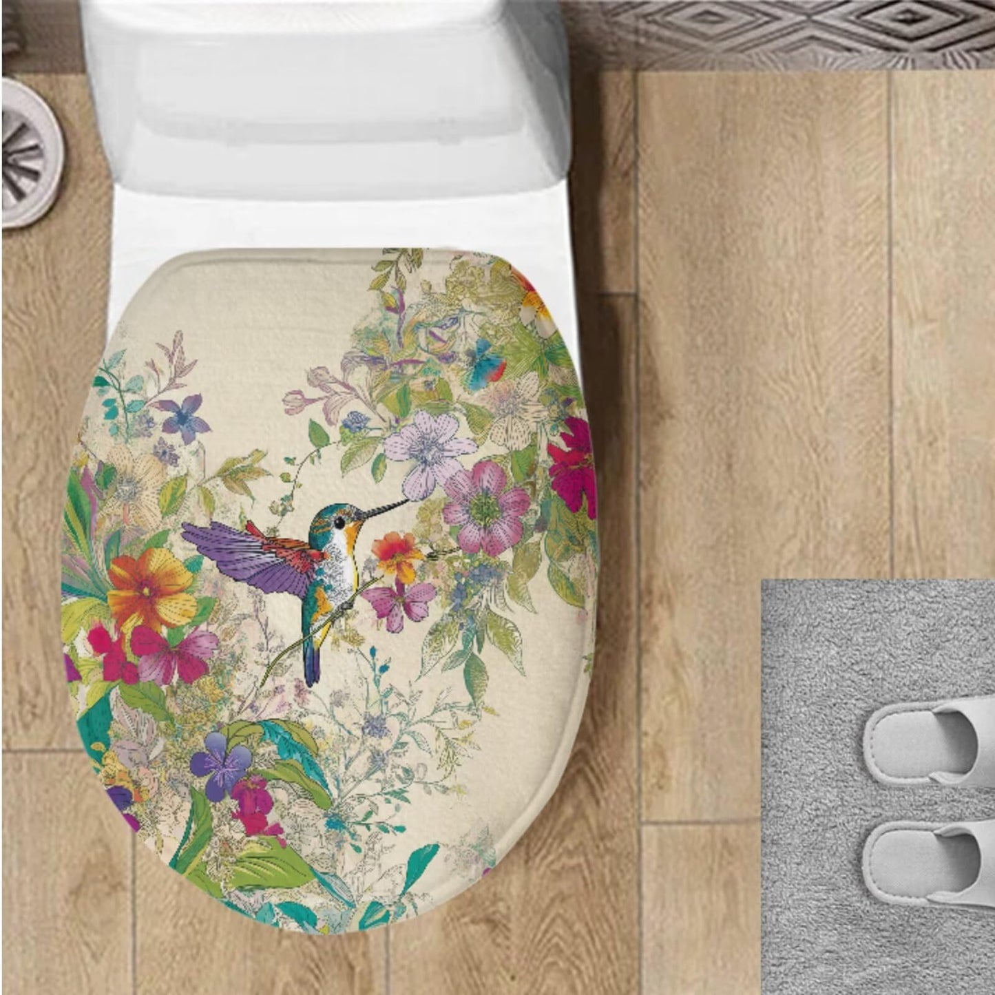 Toilet Lid Cover for Bathroom Water Absorbent Toilet Lid Protector Fits Most Sizes Standard, Round, Elongated and Oblong Lids, Gothic Crow Rose Gray