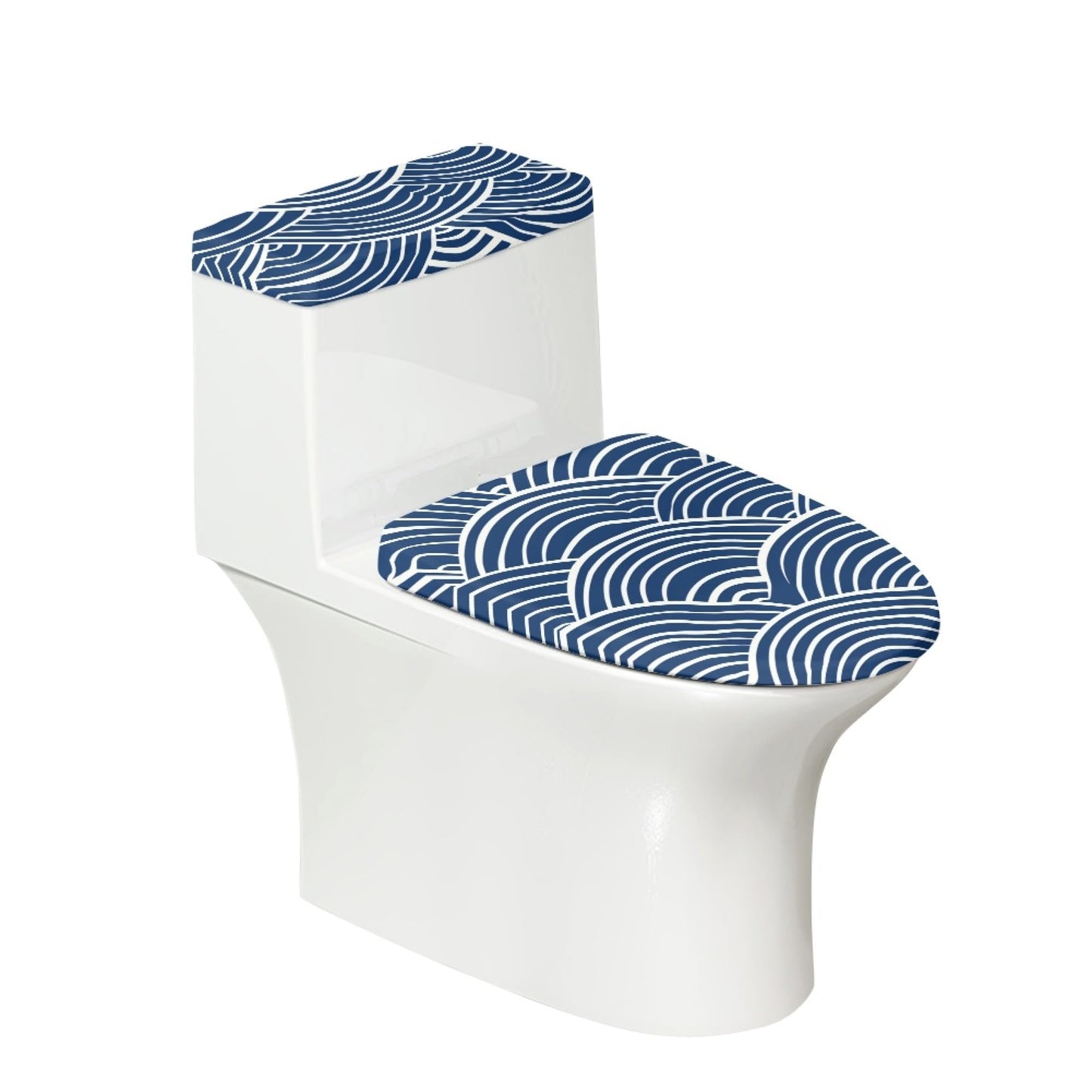 Set of 2 Japanese Waves Octopus Toilet Lid Tank Cover Art Teal Blue