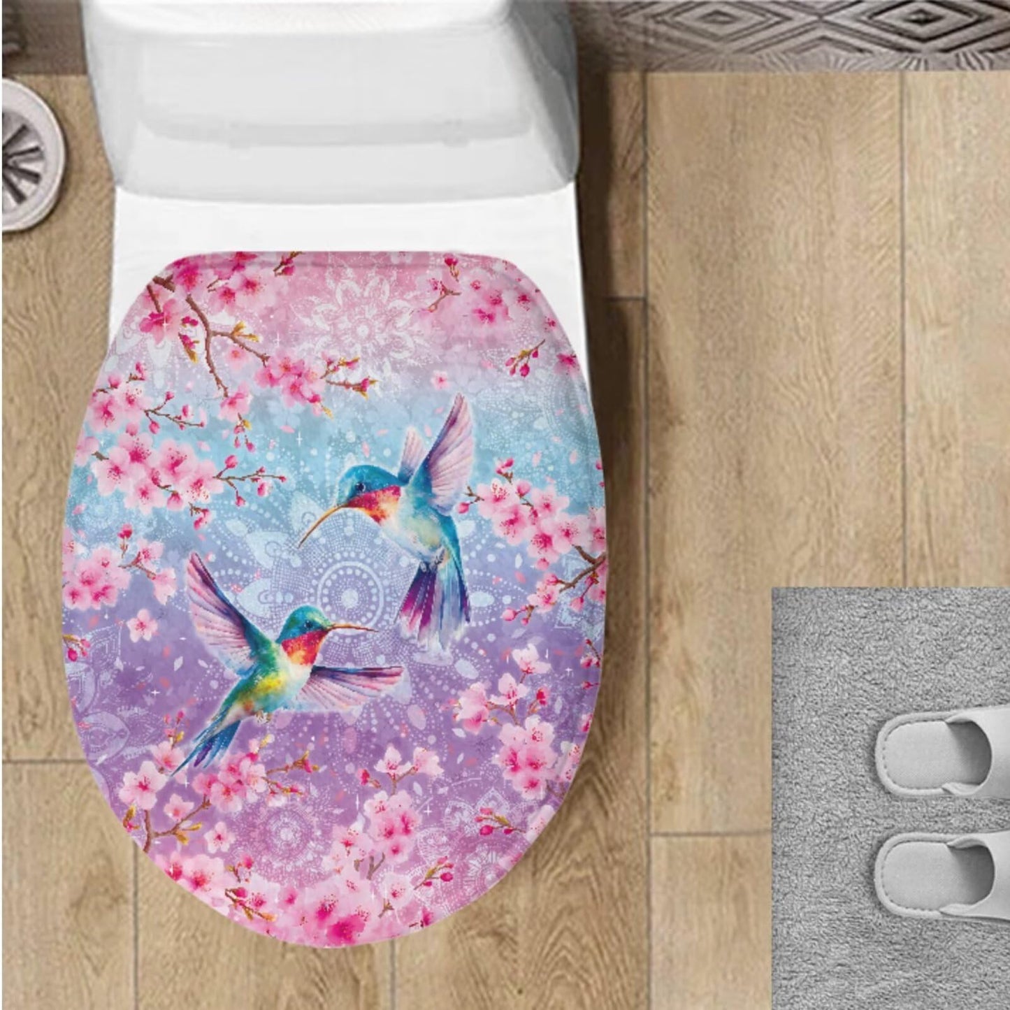Toilet Lid Cover for Bathroom Water Absorbent Toilet Lid Protector Fits Most Sizes Standard, Round, Elongated and Oblong Lids, Gothic Crow Rose Gray