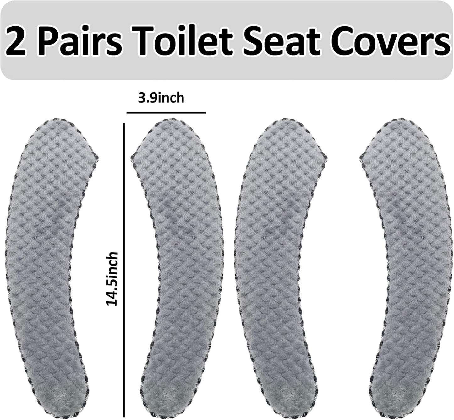 2Pairs Warm Toilet Seat Cover Mat Plush Thick Toilet Seat Padded Non Slip Soft Cushion Washable Bathroom Warmer Static Cling Cover Non Adhesive,Grey
