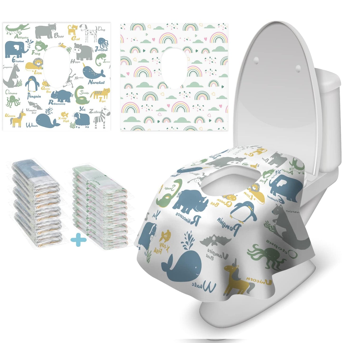 Blissful Diary 30 Pcs Toilet Seat Covers Disposable for Toddlers & Adults, Extra Large Waterproof, Portable Package for Travel, Kids Potty Training