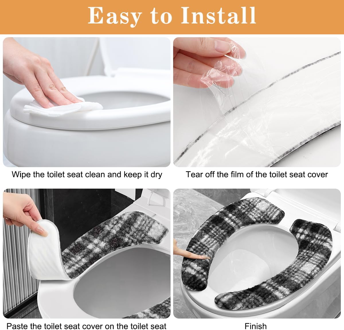 2 Sets Toilet Seat Cover, HADEEONG Bathroom Toilet Seat Cushion Soft Plush Thicker Toilet Seat Warmer with Memory Foam Self-Adhesive Washable Toilet Seat Lid Cover Pads