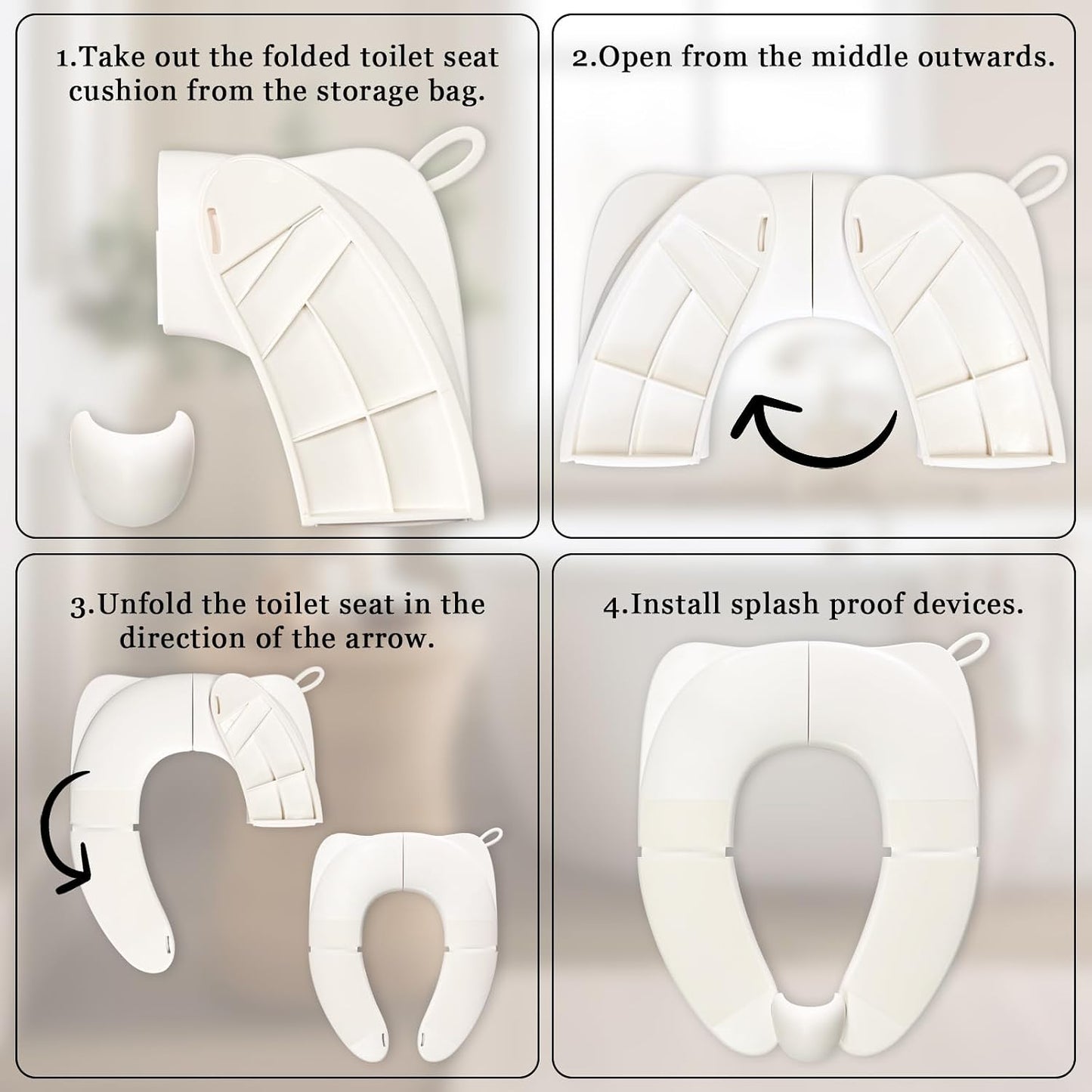 Portable Children's Foldable Toilet Seat with Storage Bag, Training Urine Anti Slip Toilet Seat Cover with Splash Guard for Toddlers and Children-White