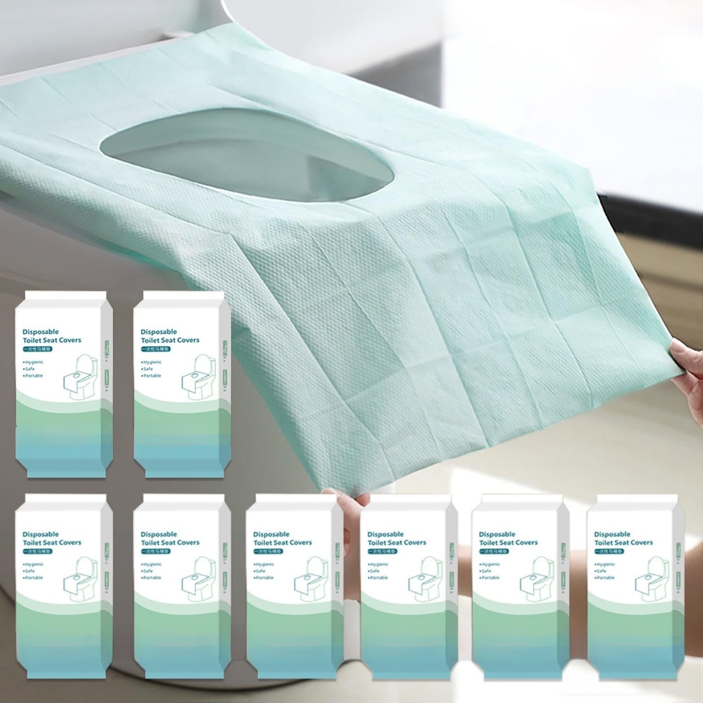 Rgqphantom 50 Pack Toilet Seat Covers Disposable 16x24 Inch XL (50, Blue) | Portable Toilet Liners Travel Seat Cover for Outdoors,Hotel, Hospital, Travel, Public Toilet Seat Cover
