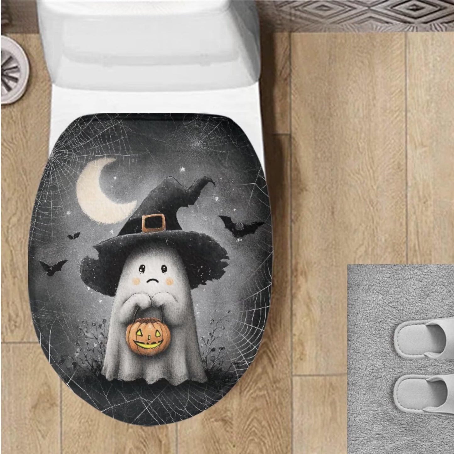 Toilet Lid Cover for Bathroom Water Absorbent Toilet Lid Protector Fits Most Sizes Standard, Round, Elongated and Oblong Lids, Gothic Crow Rose Gray