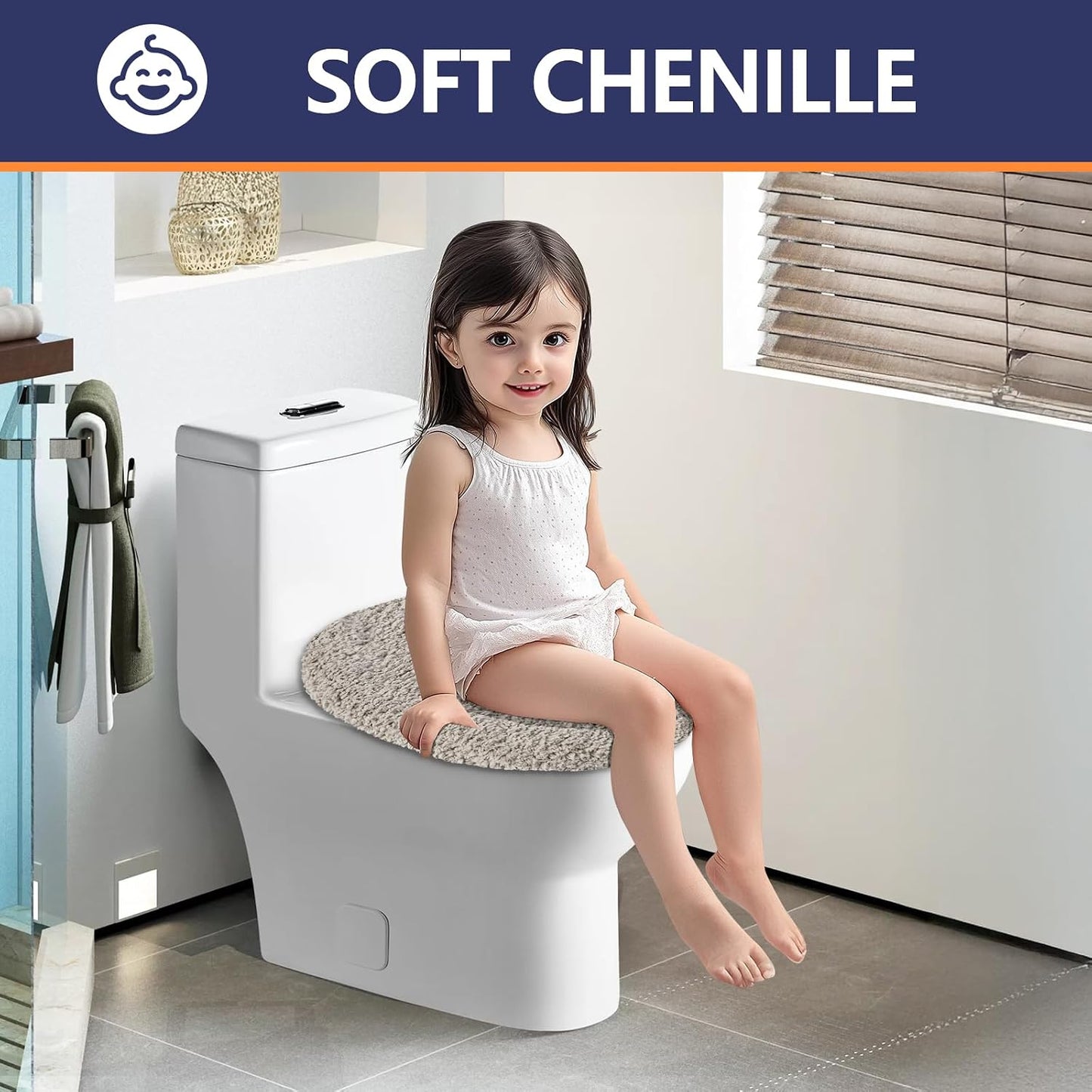 Microfiber Elongated Toilet Seat Cover 19.5"x 15" Machine Washable | Solid Toilet Lid Cover Adjustable Rubber Backing Fits Only 18-19.5"L x 14-16"W Elongated Toilet Seat