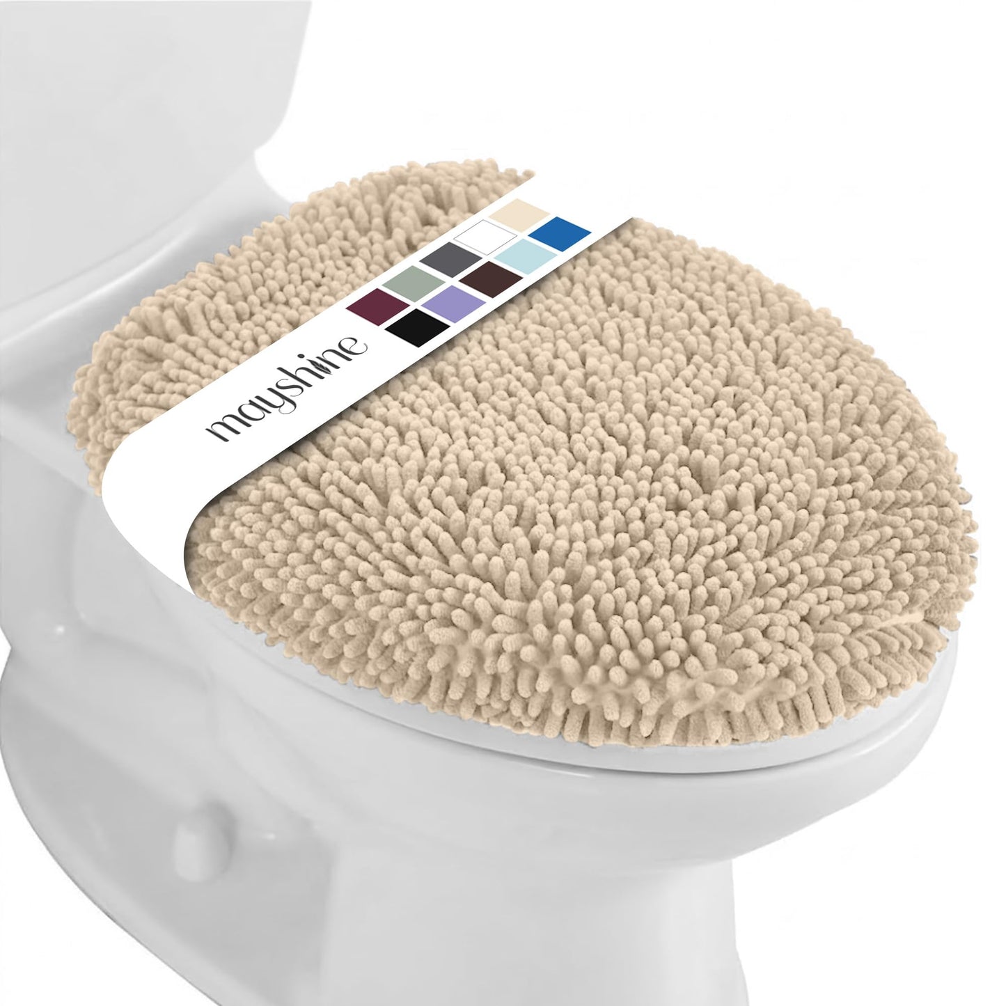 MAYSHINE Toilet Lid Cover - Spa Blue, Plush Microfiber Oval Toilet Seat Covers for Bathroom, Machine Washable Elongated Toilet Cover Seat, Stretches up to 21"x19"