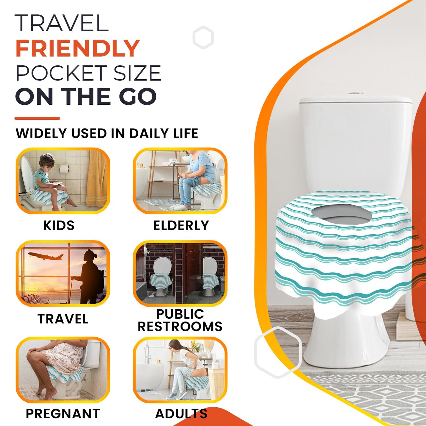 20 XL Toilet Seat Covers Disposable, Kids & Adults Travel Pack | Individually Wrapped, Waterproof, Potty Training, Toddler Liners, Travel Use