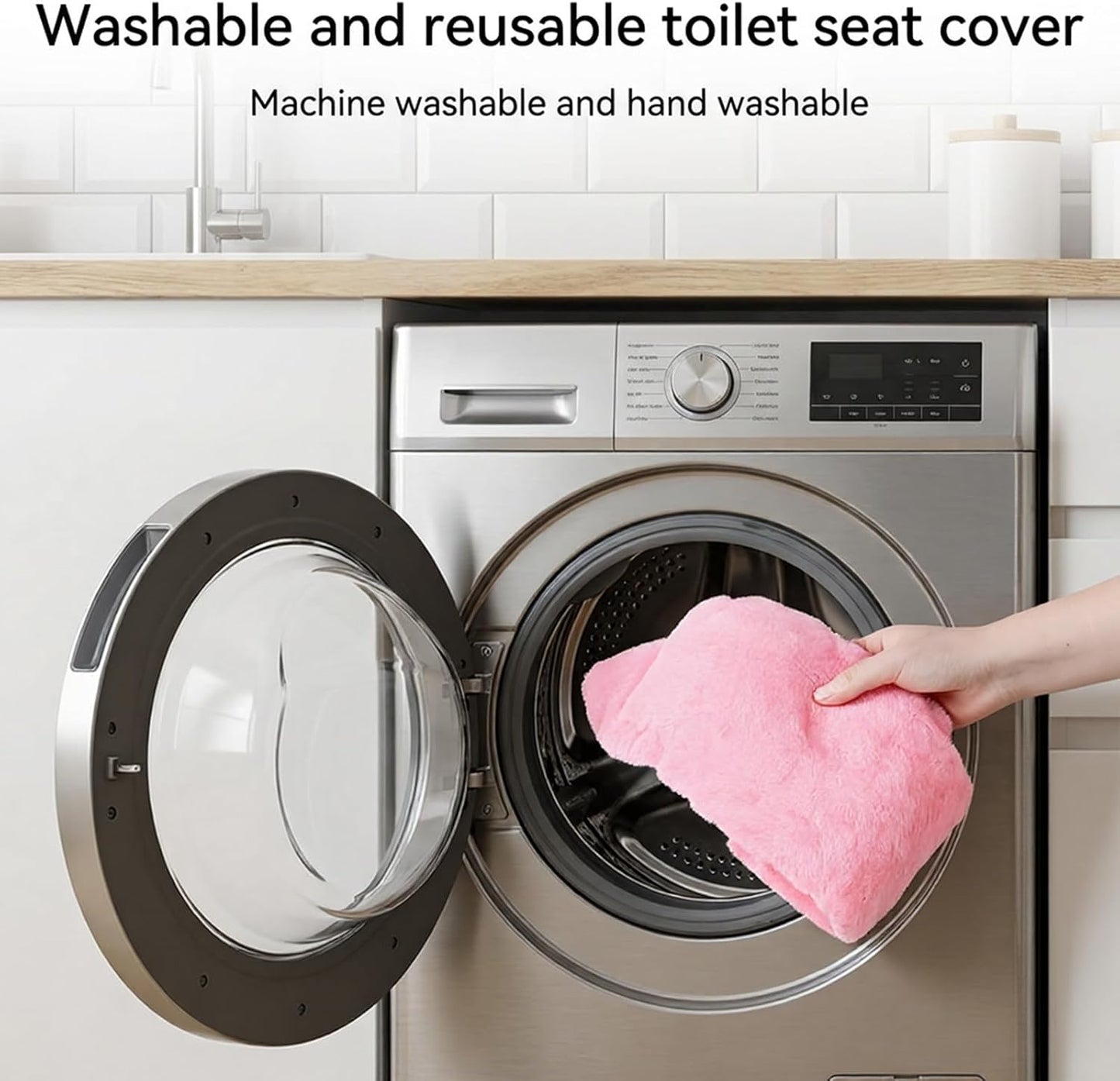 Pink Toilet Seat Cover Soft Plush Toilet Lid Cover Machine Washable Seat Covers for Bathroom Fits Most Round Elongated and Oblong Lids, Easy Installation& Cleaning