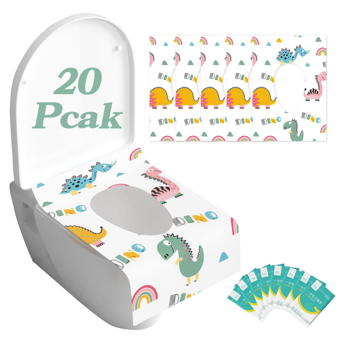Dinosaur Toilet Seat Covers Disposable 100 Pack,Large Waterproof Potty Covers for Kids,Travel-Friendly Individual Packs,Perfect for Toddlers’ Potty Training in Public Restrooms