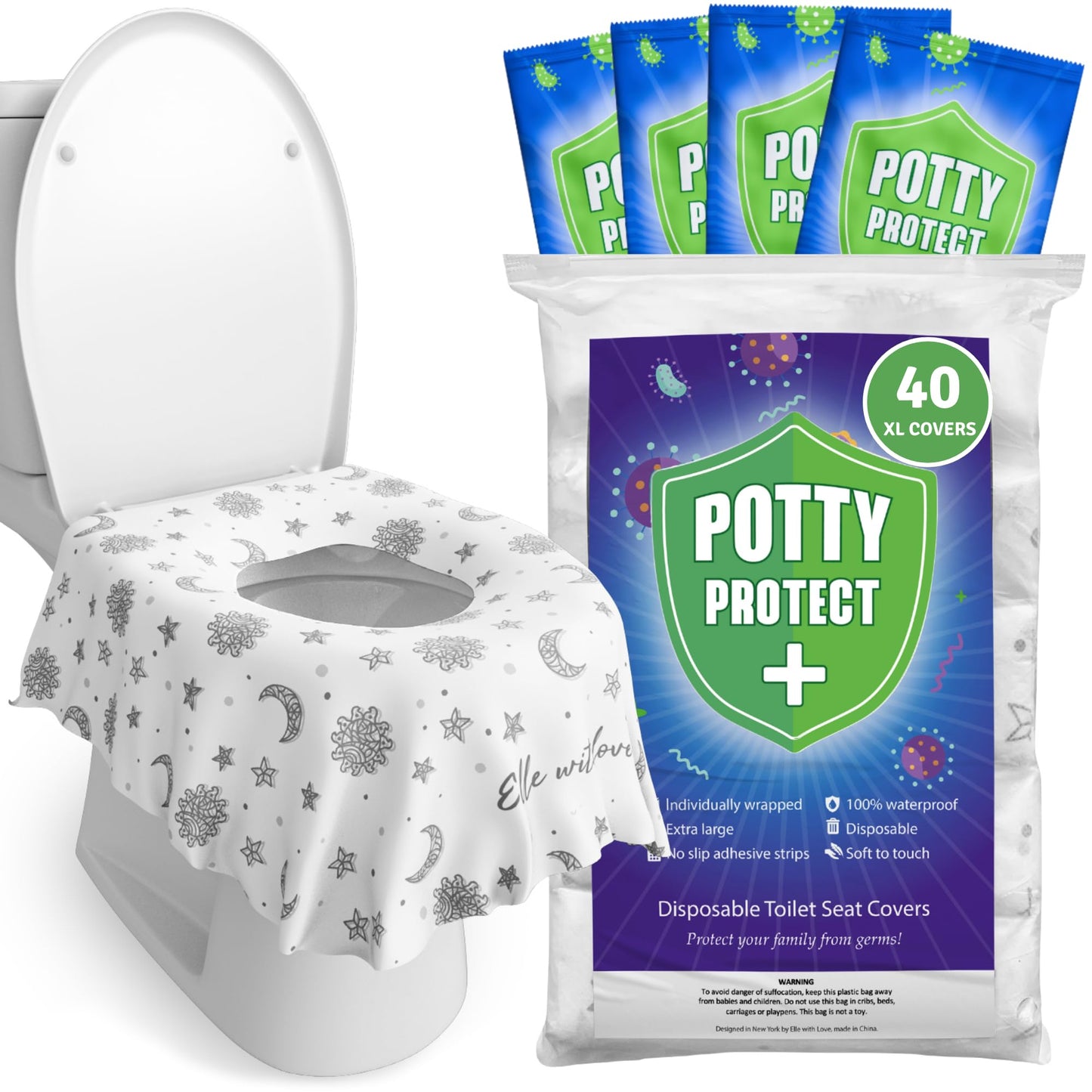 Eli with Love 40 Extra Large Disposable Toilet Seat Cover by Eli with Love – Toddler Toilet Covers for Full Coverage On Toilet or Potty – Ideal Travel Toilet Seat Covers for Kids and Adults (Floral)