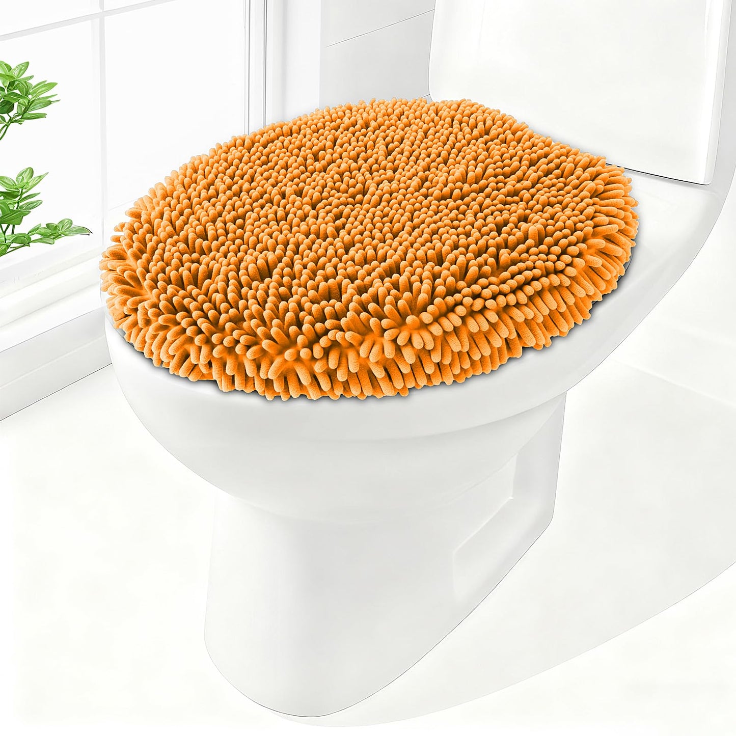 Soft Chenille Toilet Lid Cover 19.5L x 18.5W Machine Washable | Toilet Seat Cover Adjustable Rubber Backing Fits Most Round Elongated and Oblong Lids
