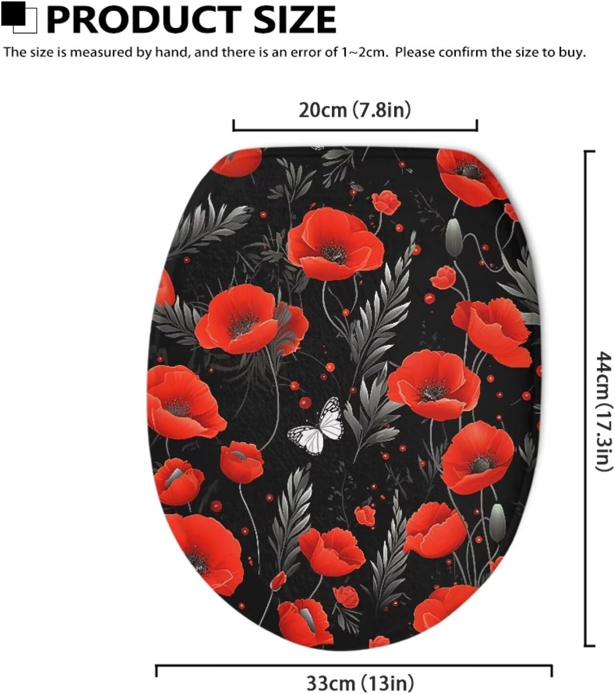 chaqlin Toilet Lid Cover Red Poppy Print Toilet Lid Seat Cover Washable Fabric Set, Novelty Gifts Fits Most Round, Elongated and Oblong Toilets