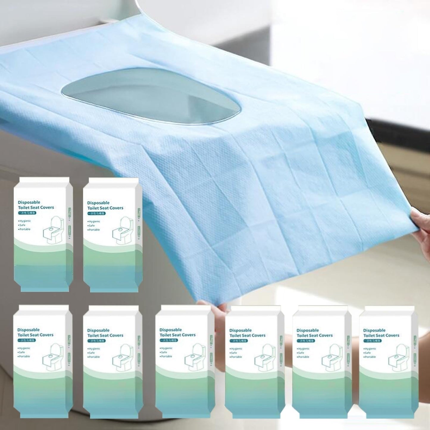 Rgqphantom 50 Pack Toilet Seat Covers Disposable 16x24 Inch XL (50, Blue) | Portable Toilet Liners Travel Seat Cover for Outdoors,Hotel, Hospital, Travel, Public Toilet Seat Cover