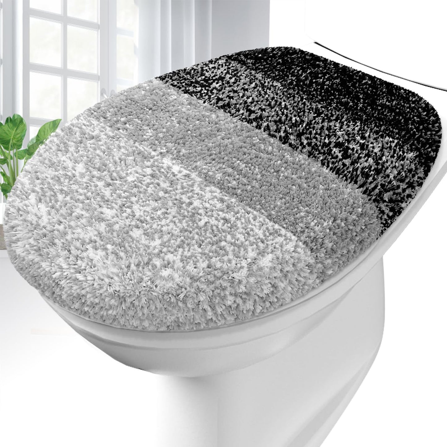 OLANLY Soft Microfiber Bathroom Toilet Lid Cover, 17.5x15, Gray | Machine Washable Seat Covers, Stays in Place Rubber Backing, Fits Most Round, Elongated and Oblong Lids, Accessories Decor