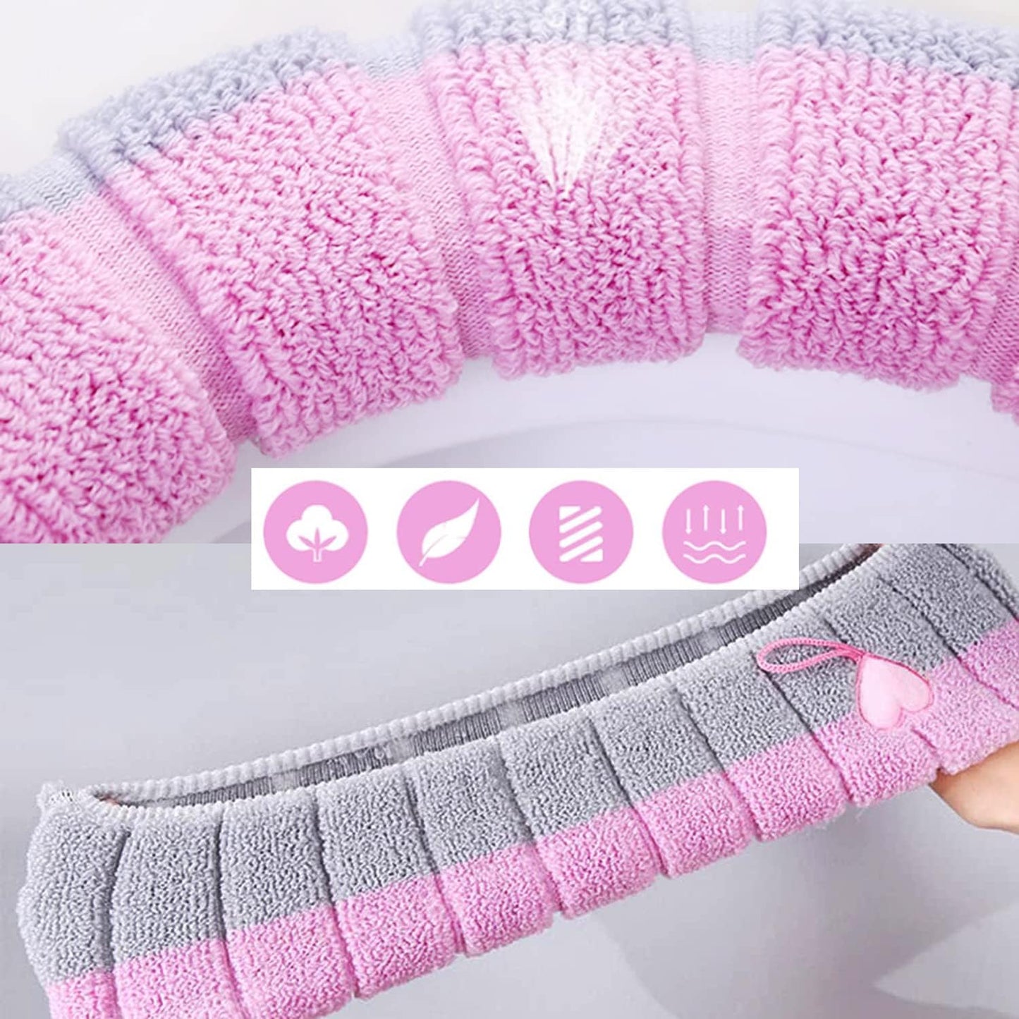 Toilet Seat Pad Toilet Seat Covers with Handle Soft Bathroom Toilet Lid Cover Cushion Thicker Stretchable Washable Universal Size (Two-tone)