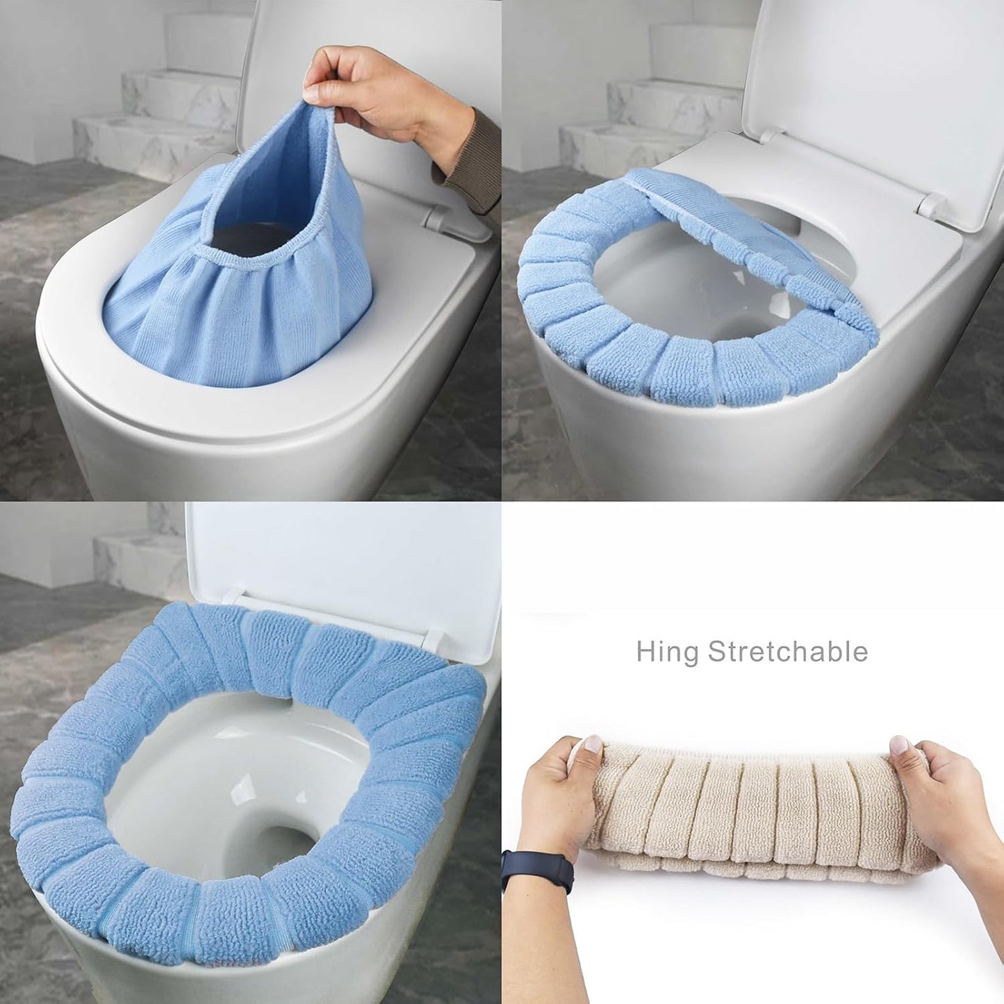 SKJ&COtoilet seat covers, 5-piece set, washable, soft, and warm toilet seat covers, suitable for bathrooms, universal round/extended toilet seat, 5 color combinations, suitable for use in cold weather