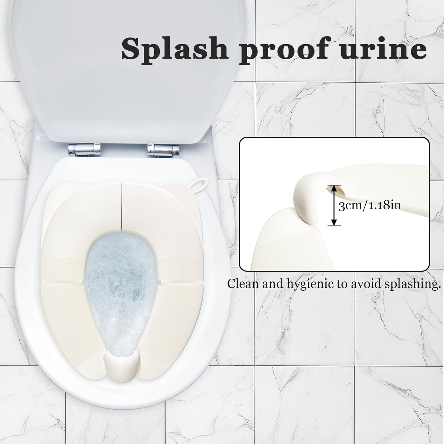 Portable Children's Foldable Toilet Seat with Storage Bag, Training Urine Anti Slip Toilet Seat Cover with Splash Guard for Toddlers and Children-White