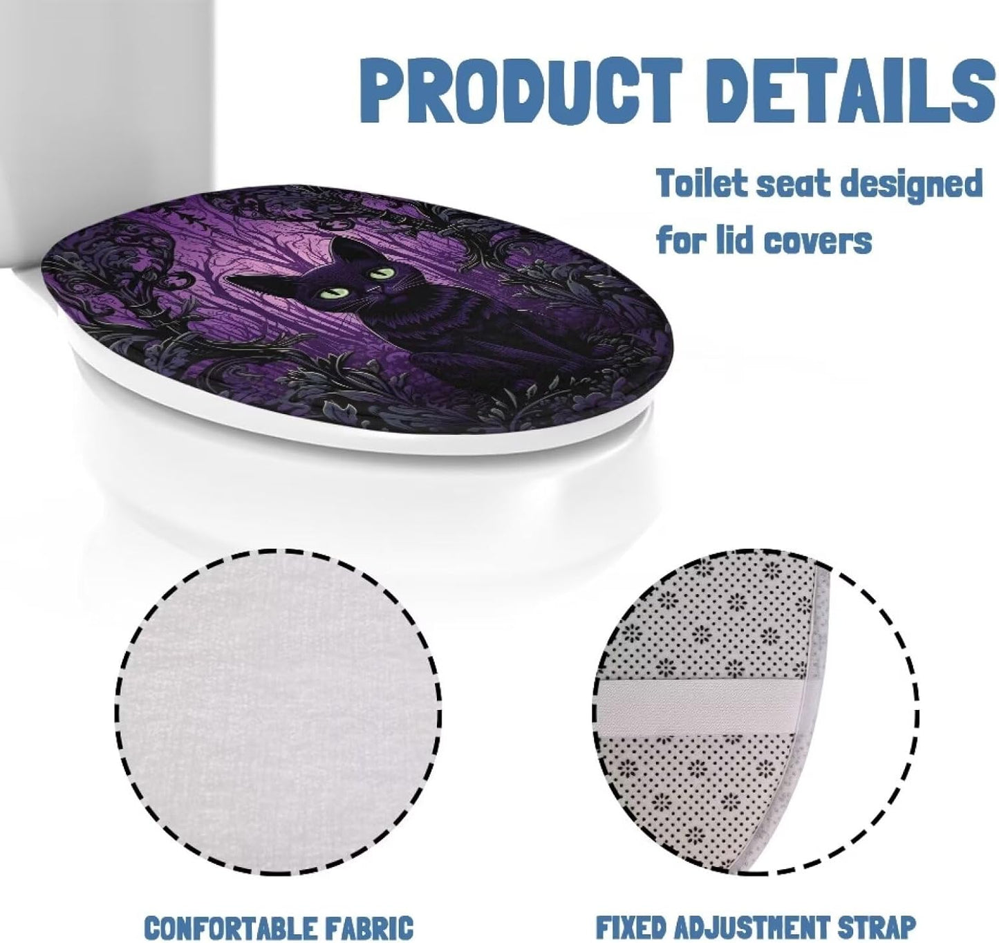 Purple Gothic Cat Toilet Lid Cover Elongated Toilet Seat Lid Covers Replacement Universal Toilet Seat Cover Fits Accessories Decor Soft Toilet Protector Cover Fits Most Toilet Lids-1