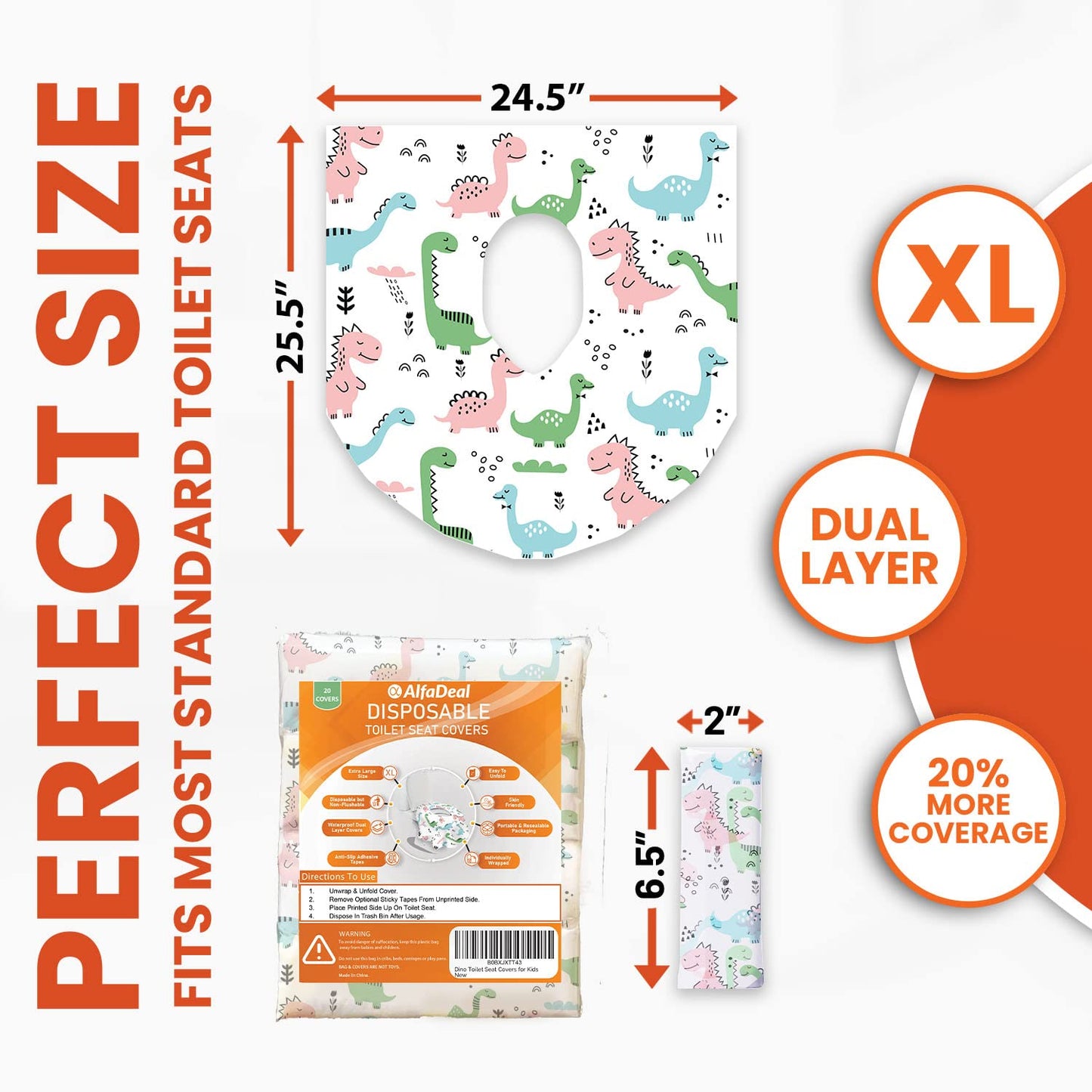 20 XL Toilet Seat Covers Disposable, Kids & Adults Travel Pack | Individually Wrapped, Waterproof, Potty Training, Toddler Liners, Travel Use