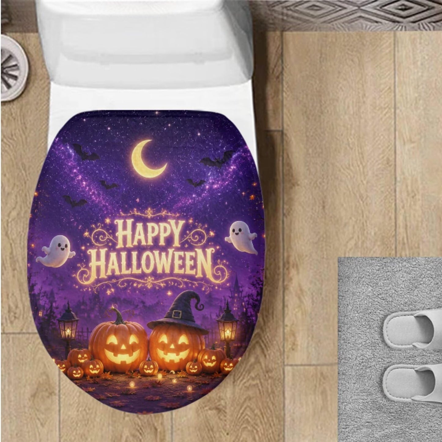 Toilet Lid Cover for Bathroom Water Absorbent Toilet Lid Protector Fits Most Sizes Standard, Round, Elongated and Oblong Lids, Gothic Crow Rose Gray