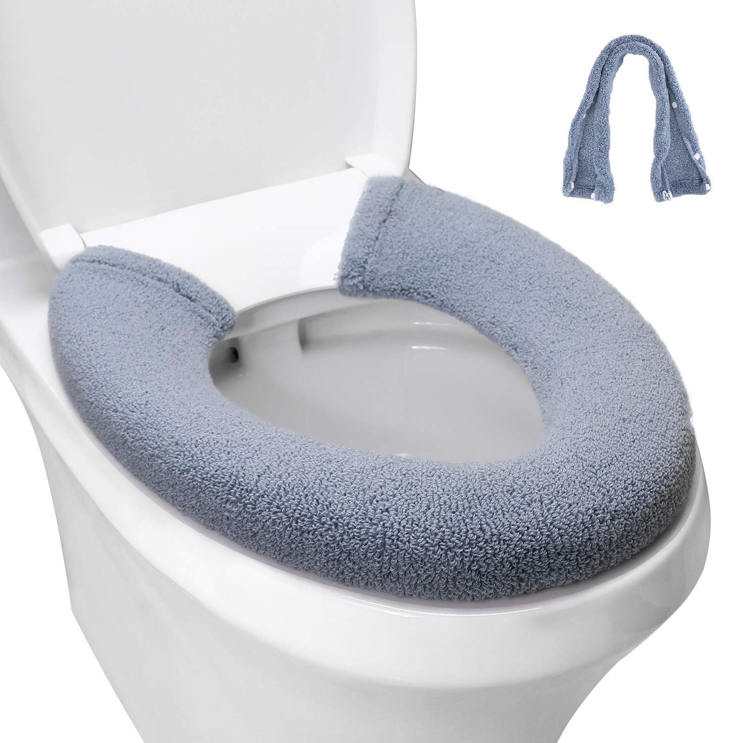 Toilet Seat Cover with Snaps Fixed,Thick Warmer,Machine Washable(grey) | soft thicker warm,easy to install,stretchable,non slip pad,stay in place,universal size,fit most toilet,reusable portable