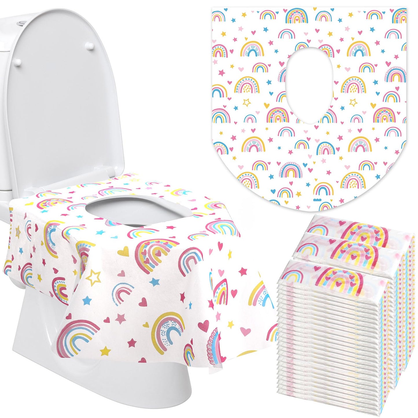 50 Packs Extra Large Disposable Toilet Seat Covers for Kids Adult, Dot | Individually Wrapped, Portable, Non Slip Waterproof, Potty Seat Covers for Toddlers, Potty Training, Travel