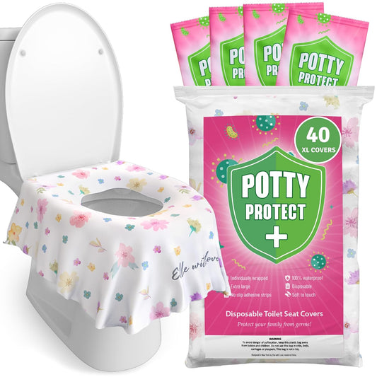 Eli with Love 40 Extra Large Disposable Toilet Seat Cover by Eli with Love – Toddler Toilet Covers for Full Coverage On Toilet or Potty – Ideal Travel Toilet Seat Covers for Kids and Adults (Floral)