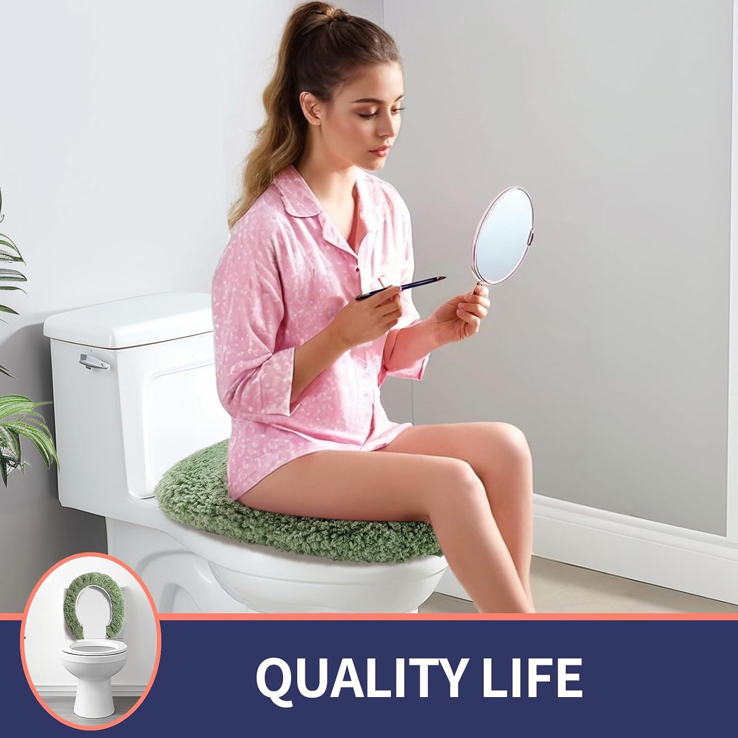 Microfiber Elongated Toilet Seat Cover 19.5"x 15" Machine Washable | Solid Toilet Lid Cover Adjustable Rubber Backing Fits Only 18-19.5"L x 14-16"W Elongated Toilet Seat