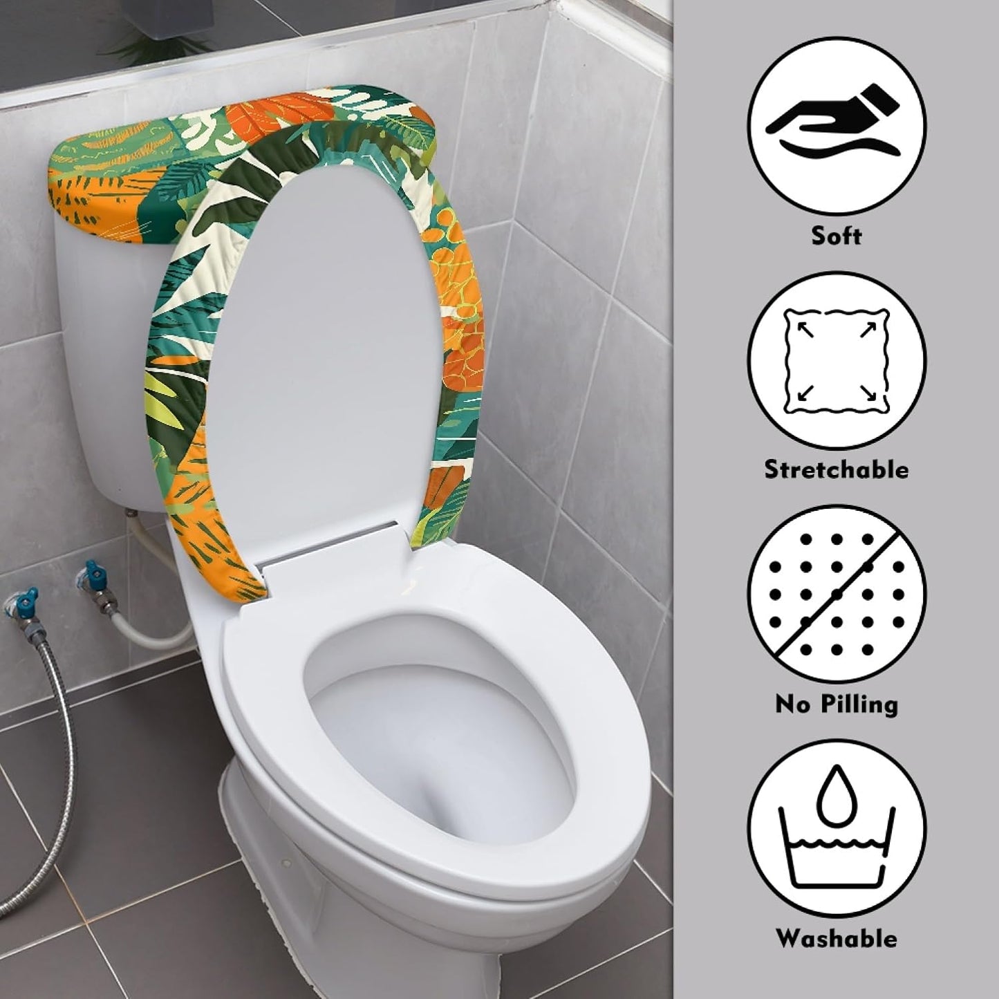 Funny Cat Set of 2 Toilet Lid and Tank Cover Soft Plush green blue