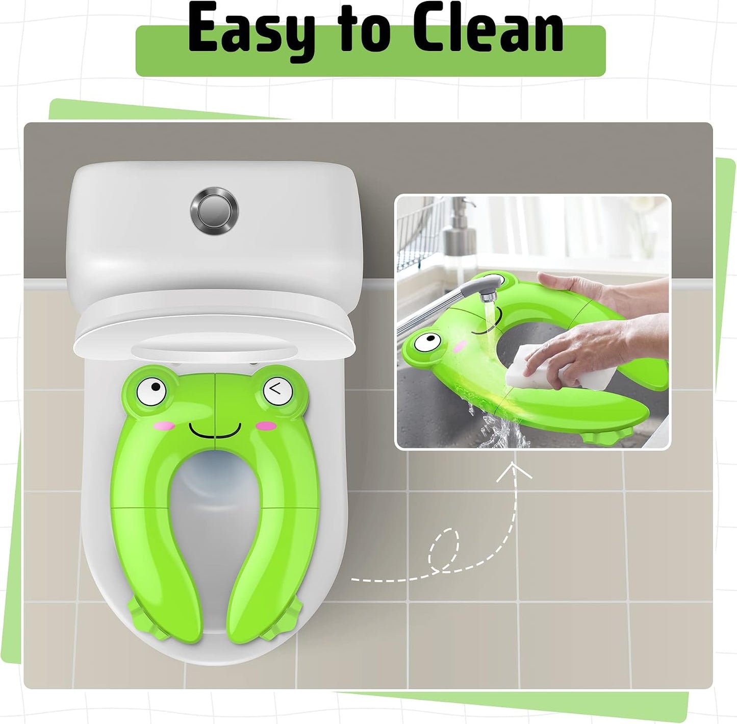 Maliton Foldable Travel Potty Training Seat for Toddlers, Green Frog | Portable Potty Seat for Toddler & Kids, Non-Slip Potty Training Toilet Seat Cover for Boys Girls, Includes Free Travel Bag