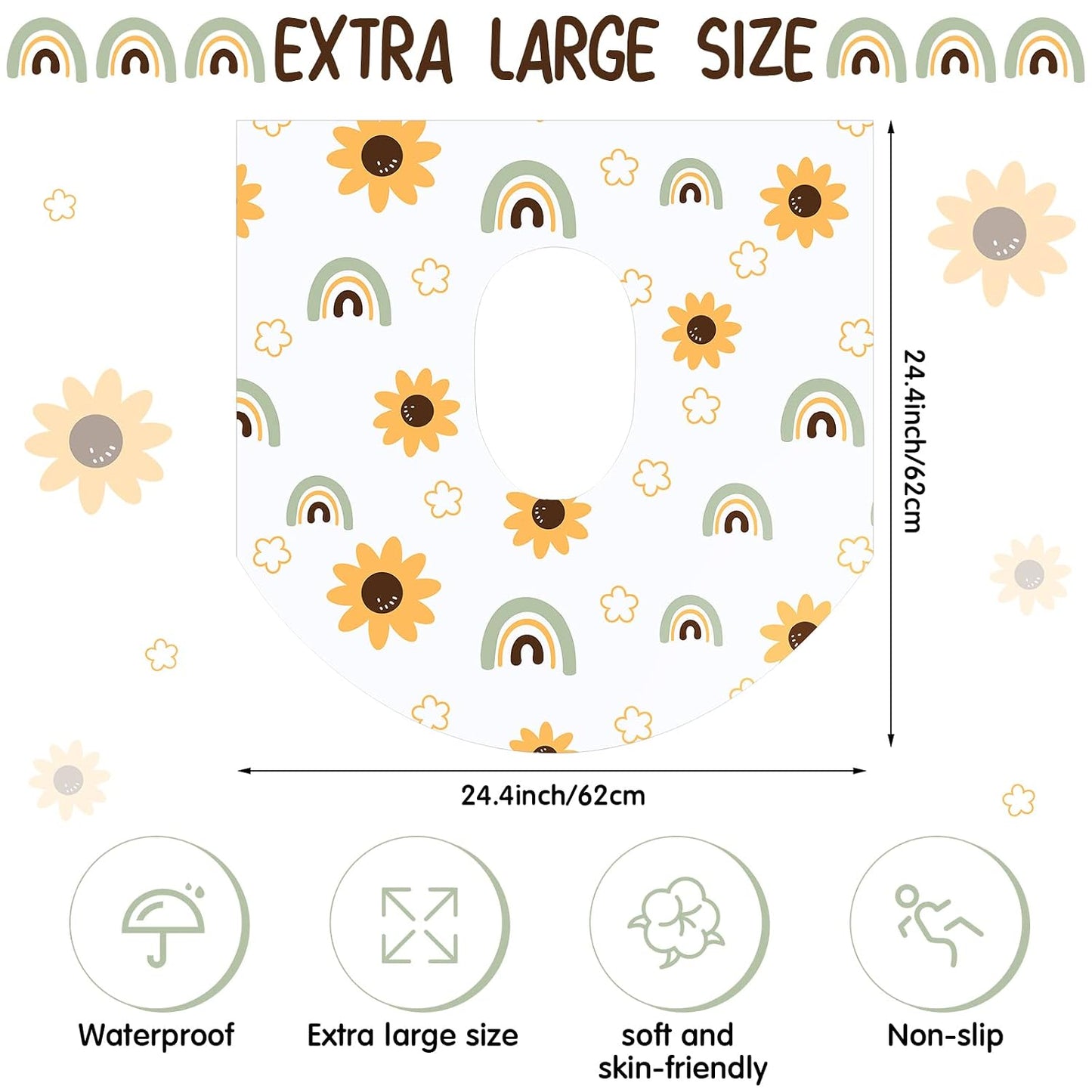 Shimeyao 50 Packs Disposable Toilet Seat Covers Extra Large Individually Wrapped for Kids Adults, Portable Non Slip Waterproof Potty Seat Covers for Toddlers Potty Training Travel(Flowers, Rainbow)