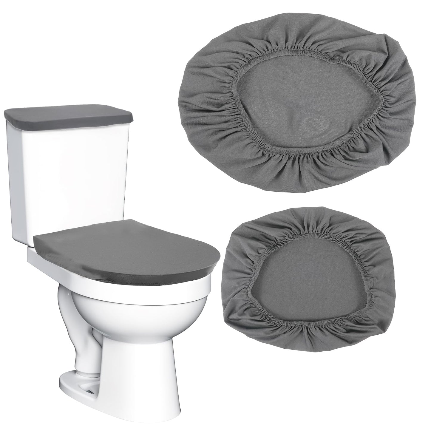 Tyqour Black Toilet Seat Cover Black Toilet Lid Cover and Toilet Tank Cover Set, Universal Toilet Cover Set with Elastic Bottom for Bathroom Decor Accessories