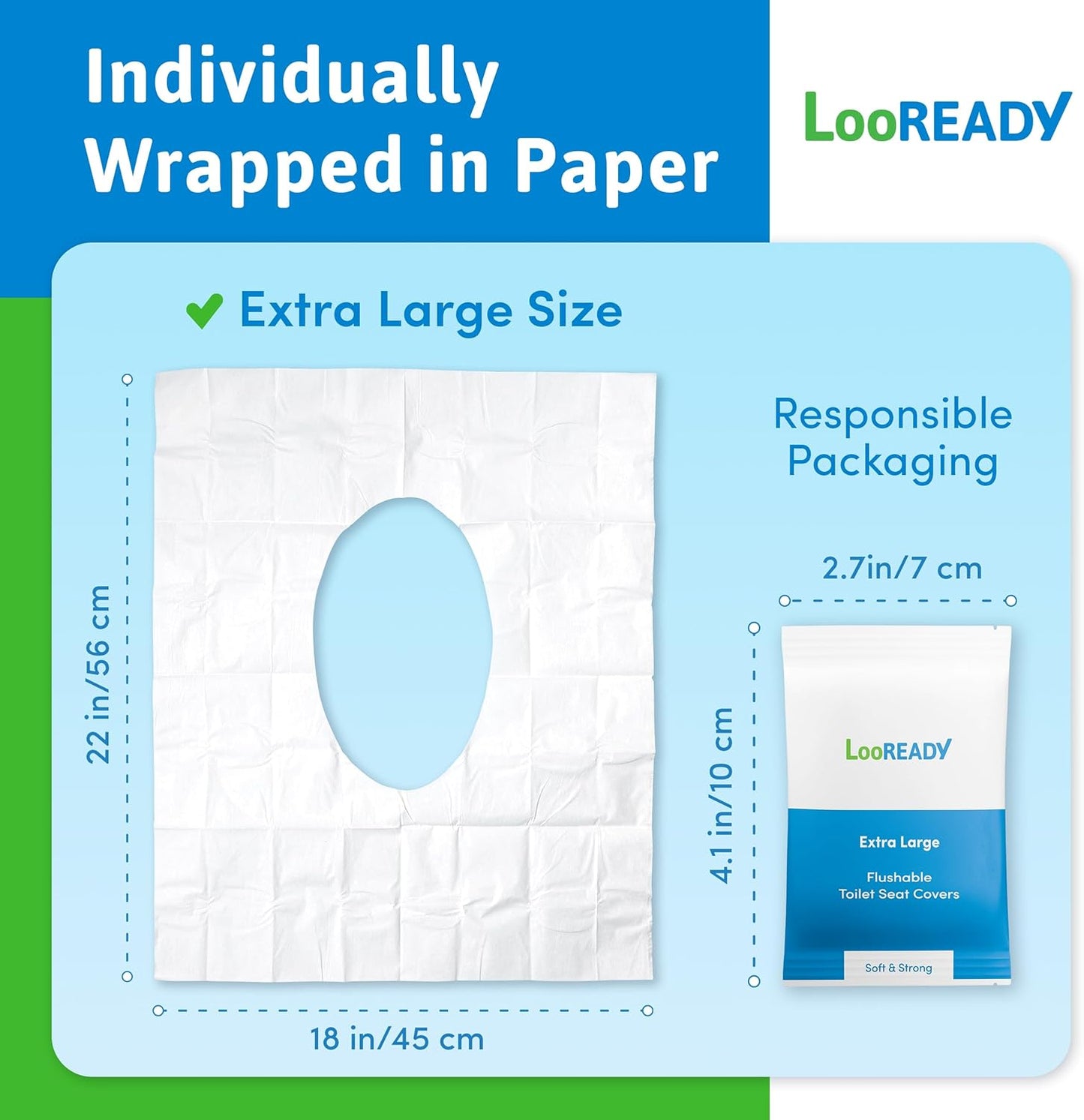 Toilet Seat Covers Disposable Flushable - Extra Large (18 x 22”) - Super Thick, Individually Wrapped Toilet Seat Cover for Travel & Public Bathroom - Premium Quality, Convenient and Hygienic (30 Pack)