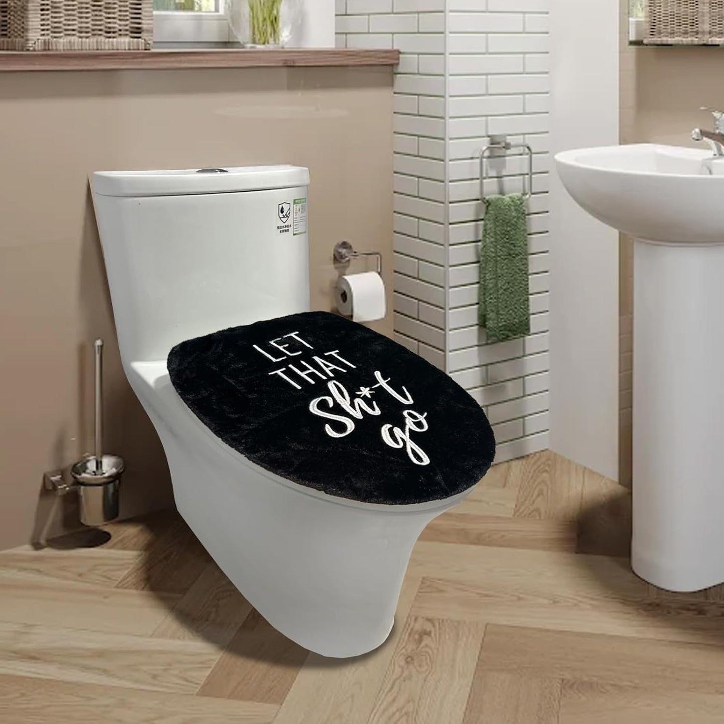 Black Bathroom Decor Toilet Lid Cover Funny Toilet Seat Covers 17.5"x15" Soft Restroom Accessories Machine Washable Fits Most Oblong Round Elongated Toilet Lid Cute Home Room Decorations