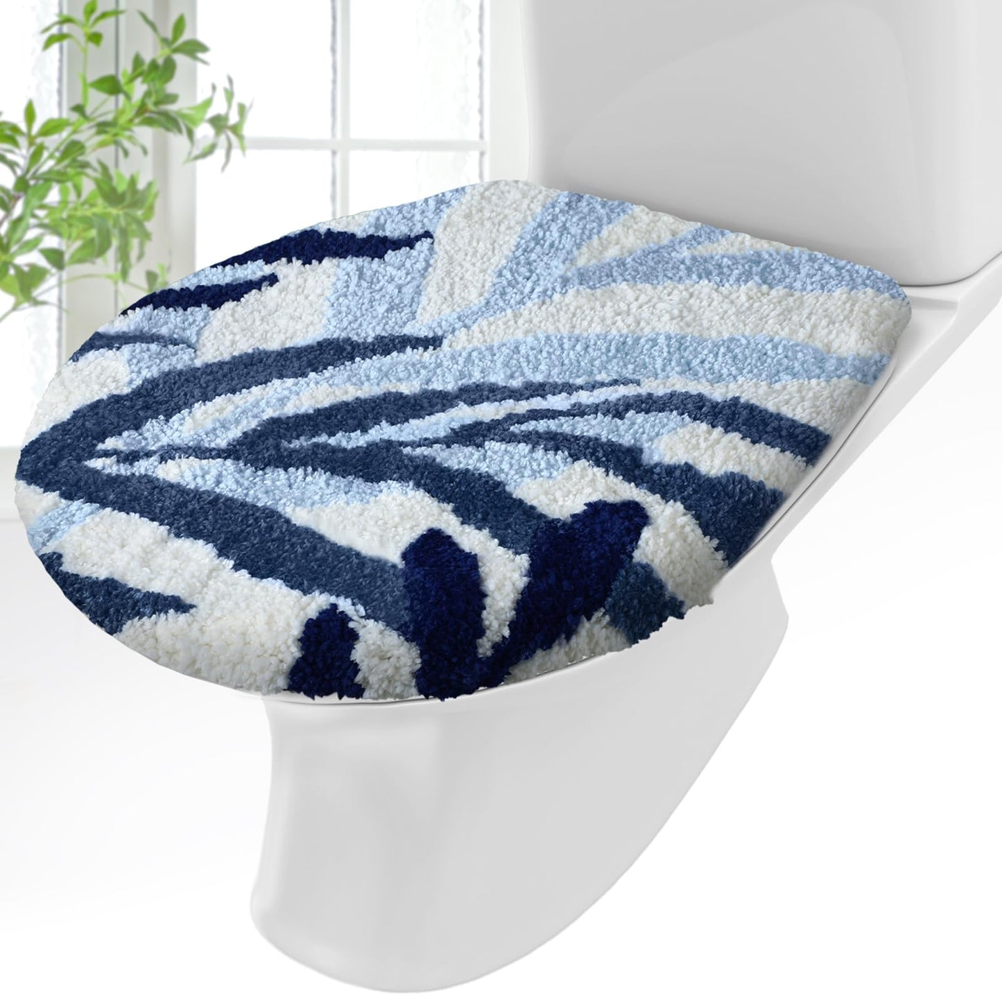 Mindsoft Green Toilet Seat Lid Cover, Microfiber Washable 17.5"x15" | Soft Plush Tufted, Rubber Backing Fits Round Elongated Oblong Lids, Machine Washable Non-slip, Bathroom Toilet Bowl