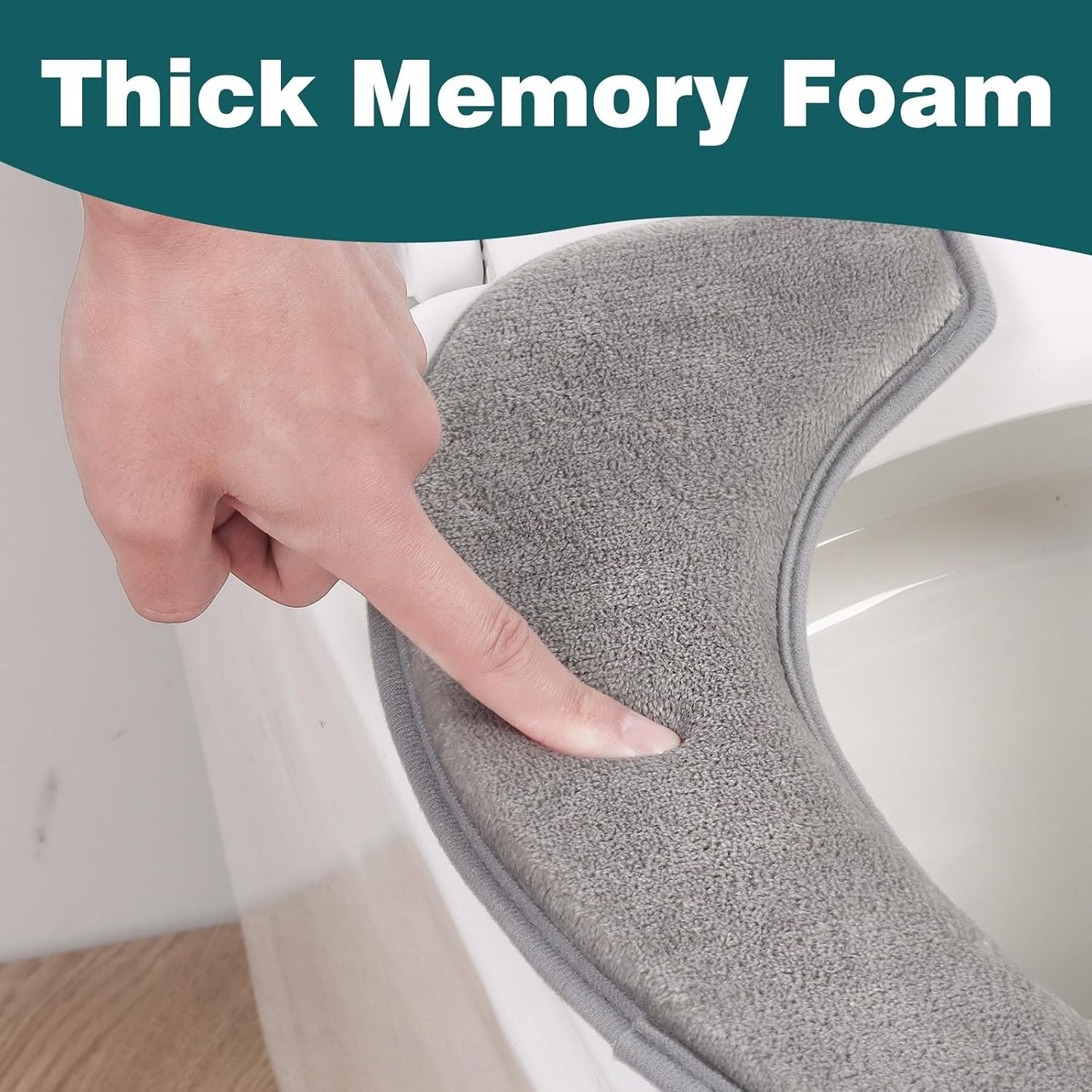 Toilet Seat Cover with Memory Foam, Toilet Seat Cushion for Bathroom | Soft Flannel, Non-Slip, Thicker Warmer Washable, Self-Adhesive Reusable, Fits Most Round, Oval and Elongated Toilet Seat