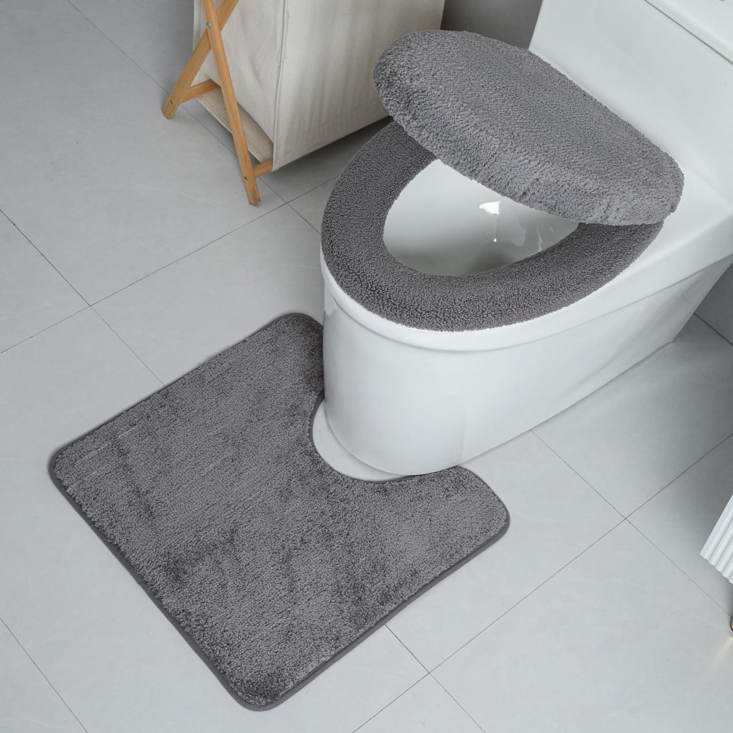 3piece Toilet Seat Cover Set - Toilet Seat Cover +Toilet Lid Cover + toilet rugs u shaped washable, Fits Most Elongated Round and Oblong Toilet(Machine Washable,Quick-Dry) brown