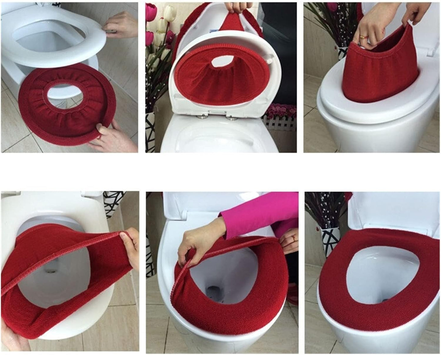 Comfortable Soft Multicolor Bathroom Toilet Set Thickening Washable Toilet Seats Cover Toilet Mat Winter Warm O Ring Potty Sets (Color : White)