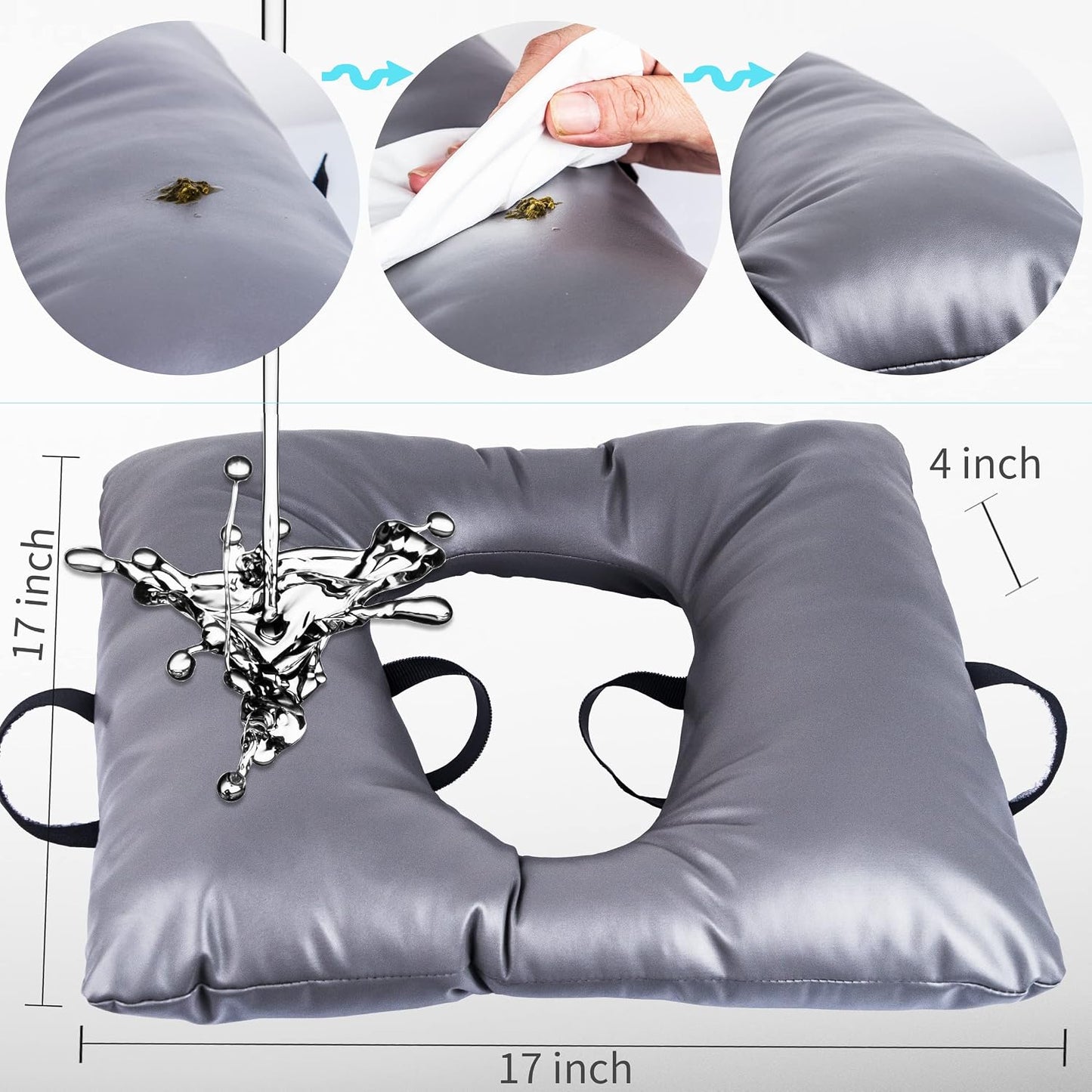 Bedside Commode Seat Cushion, Commode Padded Seat for Elderly, Soft Seat Cover with Clips and Fixing Straps, Toilet Seat Cushion 16.5" x 16.5"