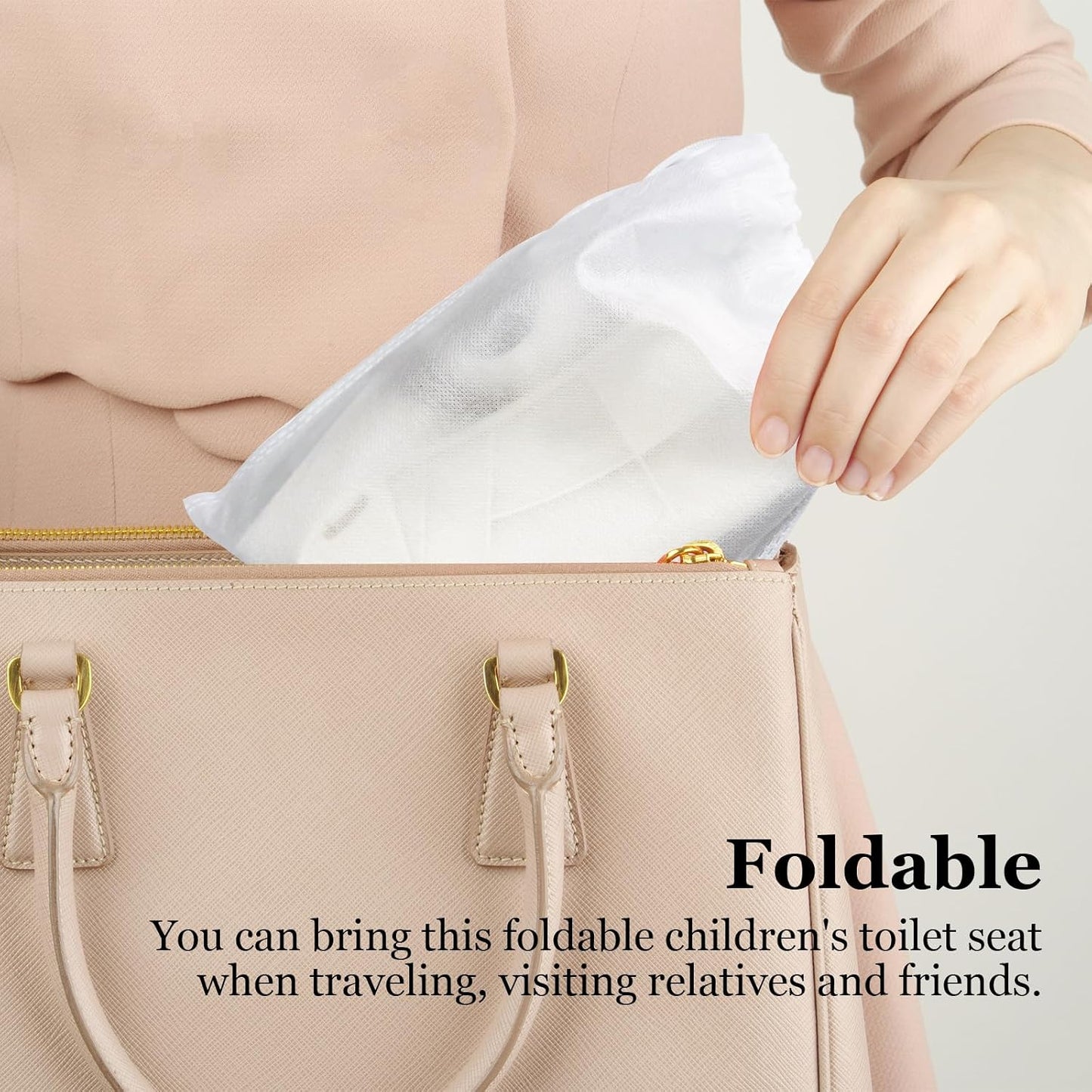 Portable Children's Foldable Toilet Seat with Storage Bag, Training Urine Anti Slip Toilet Seat Cover with Splash Guard for Toddlers and Children-White
