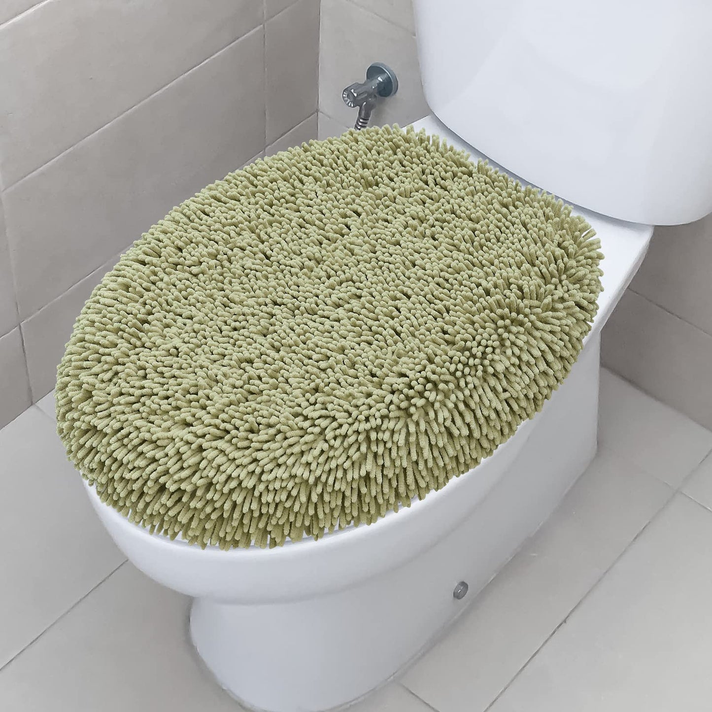 TREETONE Ultra Soft Chenille Bathroom Toilet Lid Cover, 19x21 Inches, White | Absorbent Standard Seat Covers for Bathroom, Accessories Decor, Fits Most Round, Elongated and Oblong Lids, Machine Washable