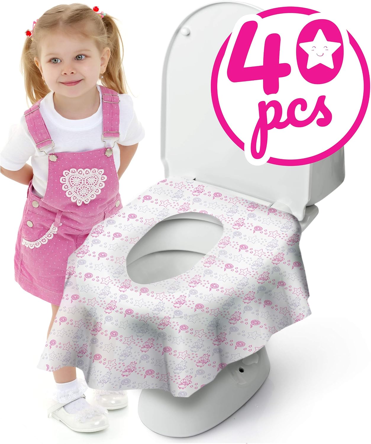 Disposable Toilet Seat Cover for Kids, 40 Pk Individually Wrapped XL | Princess disposable potty liners for toddlers, Waterproof and Extra Large, Potty training essentials for travel