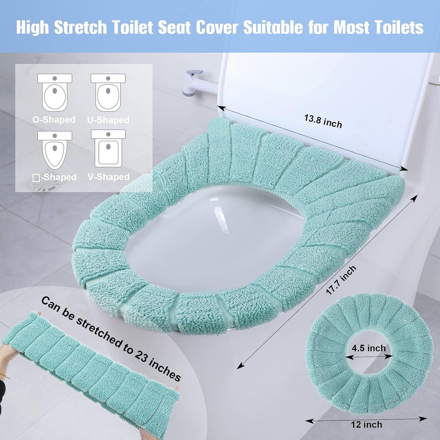 Moukeren 8 Pcs 11.8'' Thicker Bathroom Commode Seat Covers, Simple Colors | Stretchable Toilet Cushion Pads, Soft Fleece, Washable Universal Fit, Easy Install, Winter Warm for Home