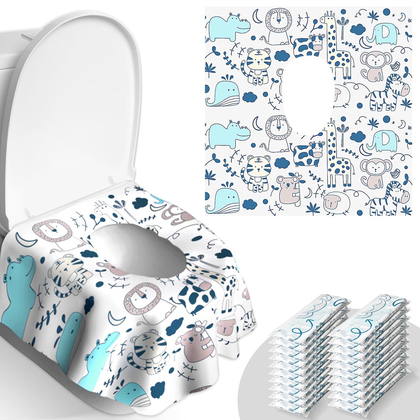 20 Pack Disposable Toilet Seat Covers for Travel, Individually Wrapped | Waterproof & Large Size for Toddlers & Adults, Fits on Most Seats for Public Restrooms, Airplane, Trip, Kids Potty Training