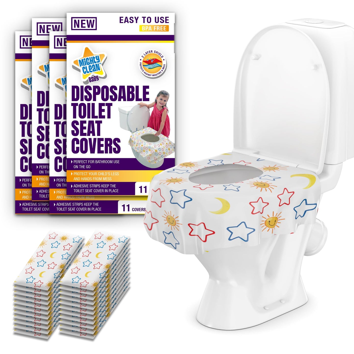 Mighty Clean Baby 22-Pack Disposable Toilet Seat Covers - XL Waterproof Potty Covers for Toddlers, Kids & Adults - Travel, Public Restrooms, Airplane, Potty Training