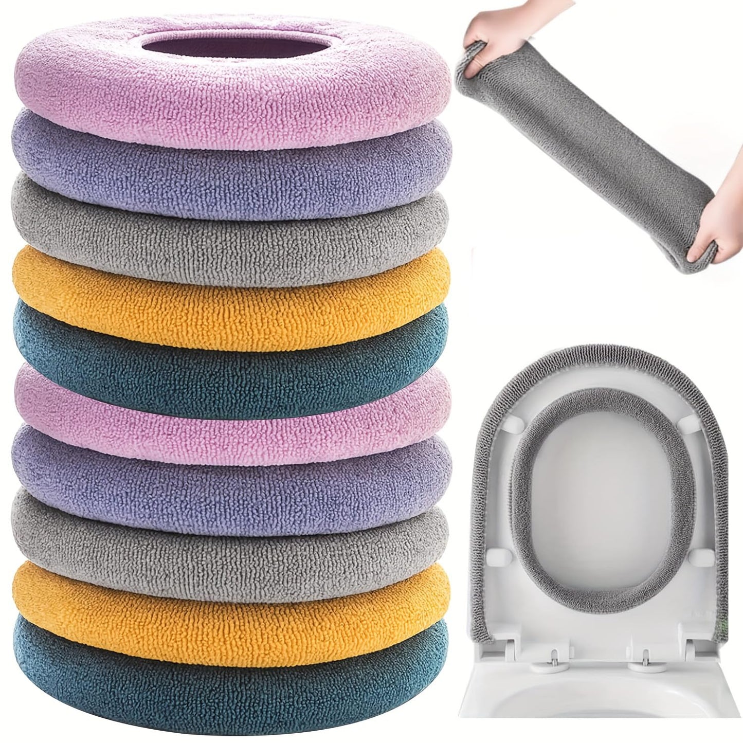 Bathroom Soft Thicker Warmer Stretchable Washable Cloth Toilet Seat Cover Pads 3PCS